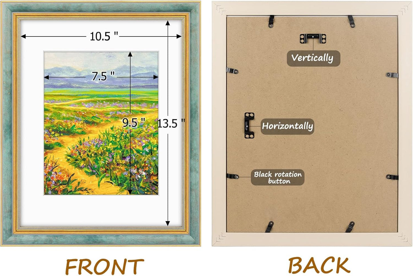 Golden State Art,11x14 Ornate Picture Frame for 8x10 Photo with Mat or 11 x 14 Prints without Mat,Real Glass Wall Display(Color:Green Gold)