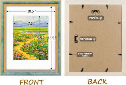 Golden State Art,11x14 Ornate Picture Frame for 8x10 Photo with Mat or 11 x 14 Prints without Mat,Real Glass Wall Display(Color:Green Gold)