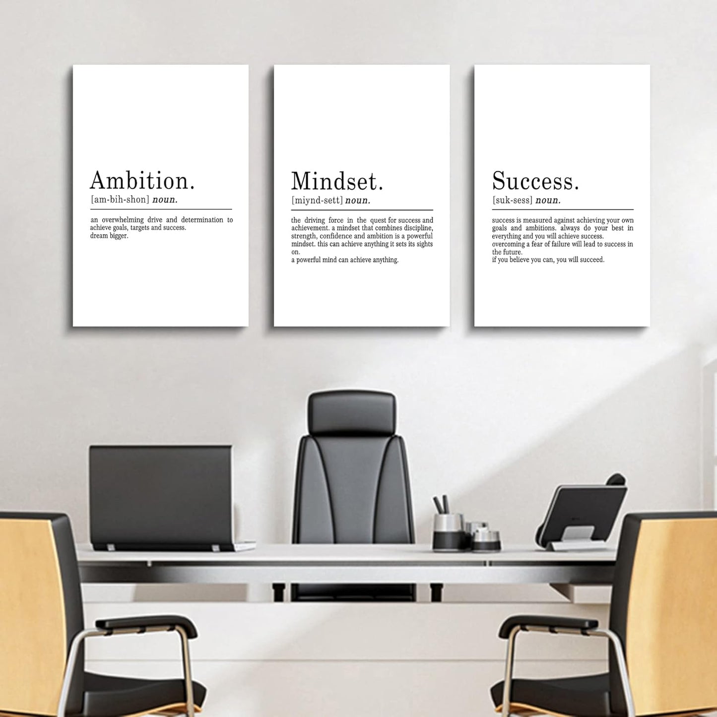 Inspirational Canvas Painting Wall Art -EPHANY ART,Mindset Quotes Prints, Success Framed Entrepreneur Poster Positive Quotes Wall Poster for Home Office Workplace (M-3pcs,12x16inchx3pcs)