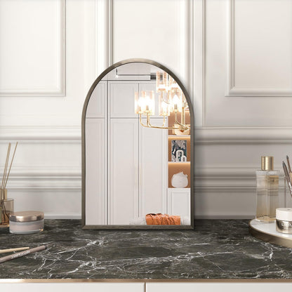 Black Arched Wall Mirror Aluminum Alloy Frame Bathroom Mirror Brushed Metal Vanity Wall Mounted Mirror for LivingRoom Bedroom Entryway Room Home Decor 16"x12"