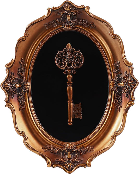 SIKOO Vintage Wall Sculptures Antique Wall Art Hand Painted Wall Hanging Decoration With Embossed Skeleton Key Design Antique Pediment Gothic Wall Statue Skeleton Key Home Ornament Gallery,Bronze
