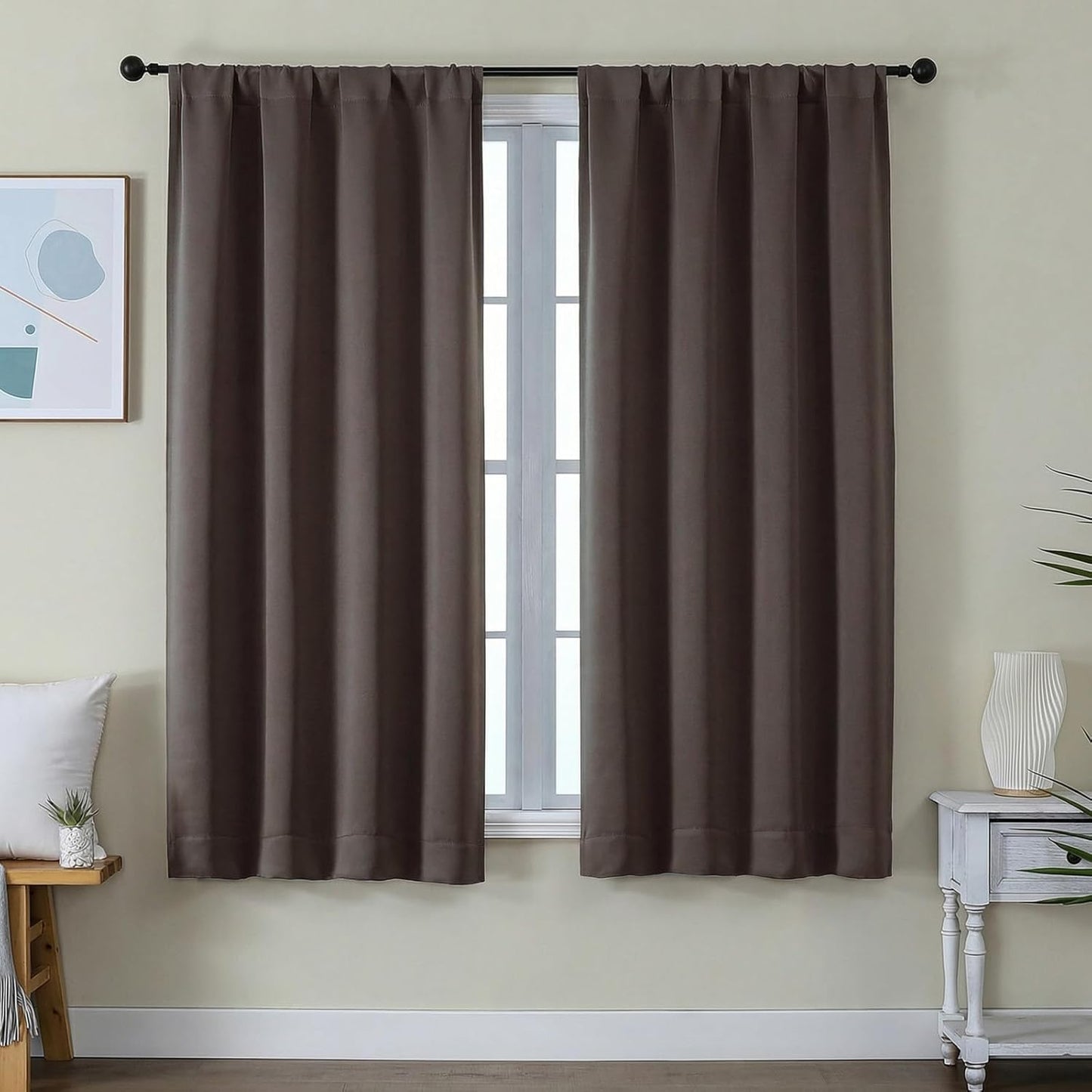 Simplebrand Ava Sage Green Blackout Curtains for Bedroom 63 Inch Length 2 Panels Set, Solid Thermal Insulated Energy Saving Rod Pocket Window Treatment Curtains Blackout Drapes, W40 x L63 Inch, Sage - Colors C