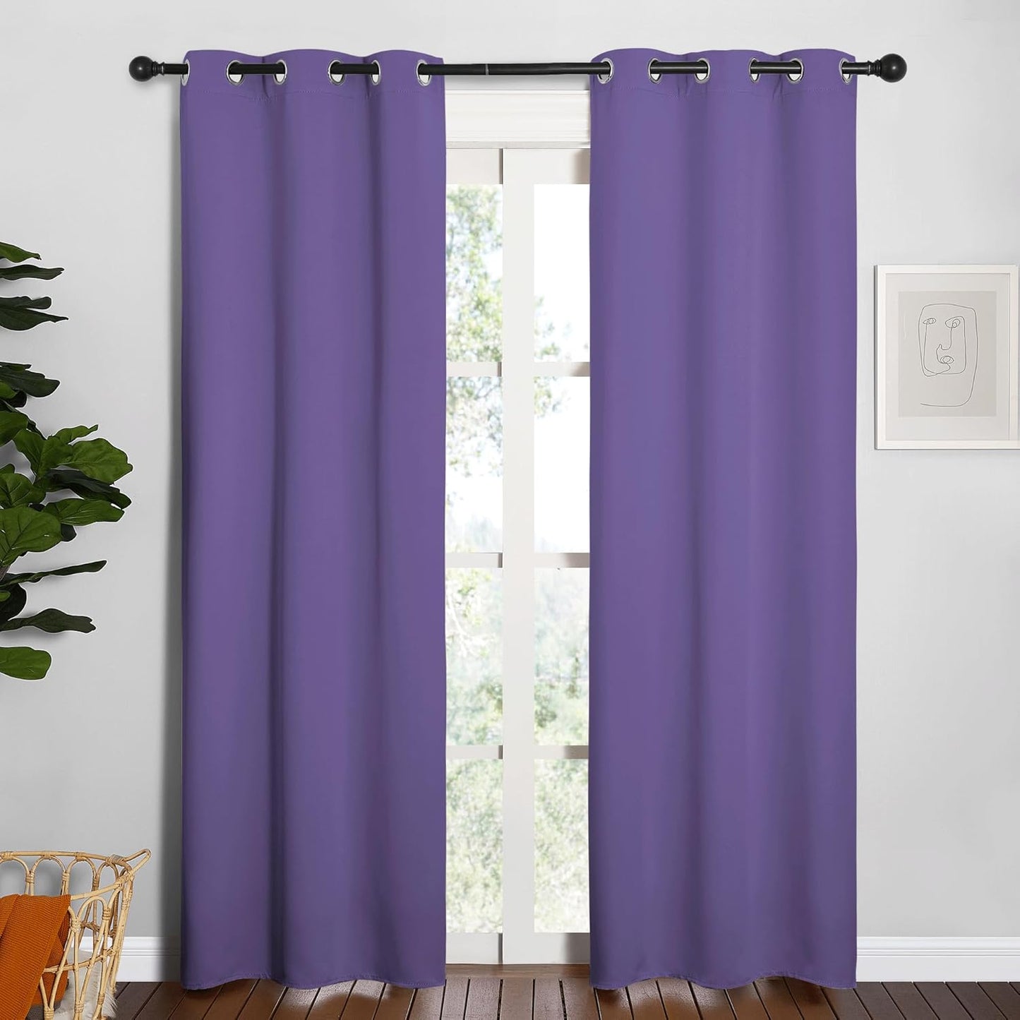NICETOWN Halloween Pitch Black Solid Thermal Insulated Grommet Blackout Curtains/Drapes for Bedroom Window (2 Panels, 42 inches Wide by 63 inches Long, Black) - Colors D