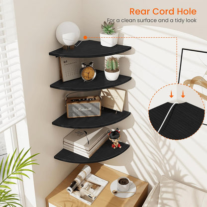 Homode Corner Wall Shelf, 12 in Wide Rounded Corner Shelf Floating, Set of 2 Wooden Hanging Corner Shelves with Wire Hole for Bathroom Living Room Office, White
