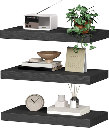 RALGEND Floating Shelves for Wall, 1.5" Thick Wall Shelf Set of 3 with Invisible Brackets, L31.5 x W7.9 Hanging Shelves Farmhouse Home Decor for Bathroom, Living Room, Bedroom, Rustic Brown 8301BJP3BF