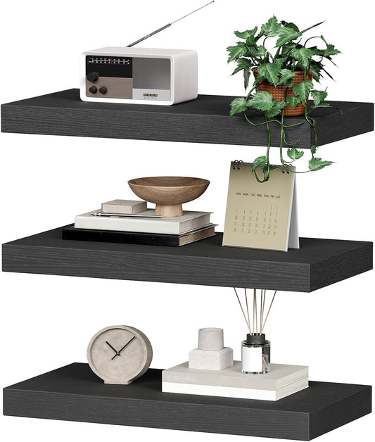 RALGEND Floating Shelves for Wall, 1.5" Thick Wall Shelf Set of 3 with Invisible Brackets, L31.5 x W7.9 Hanging Shelves Farmhouse Home Decor for Bathroom, Living Room, Bedroom, Rustic Brown 8301BJP3BF