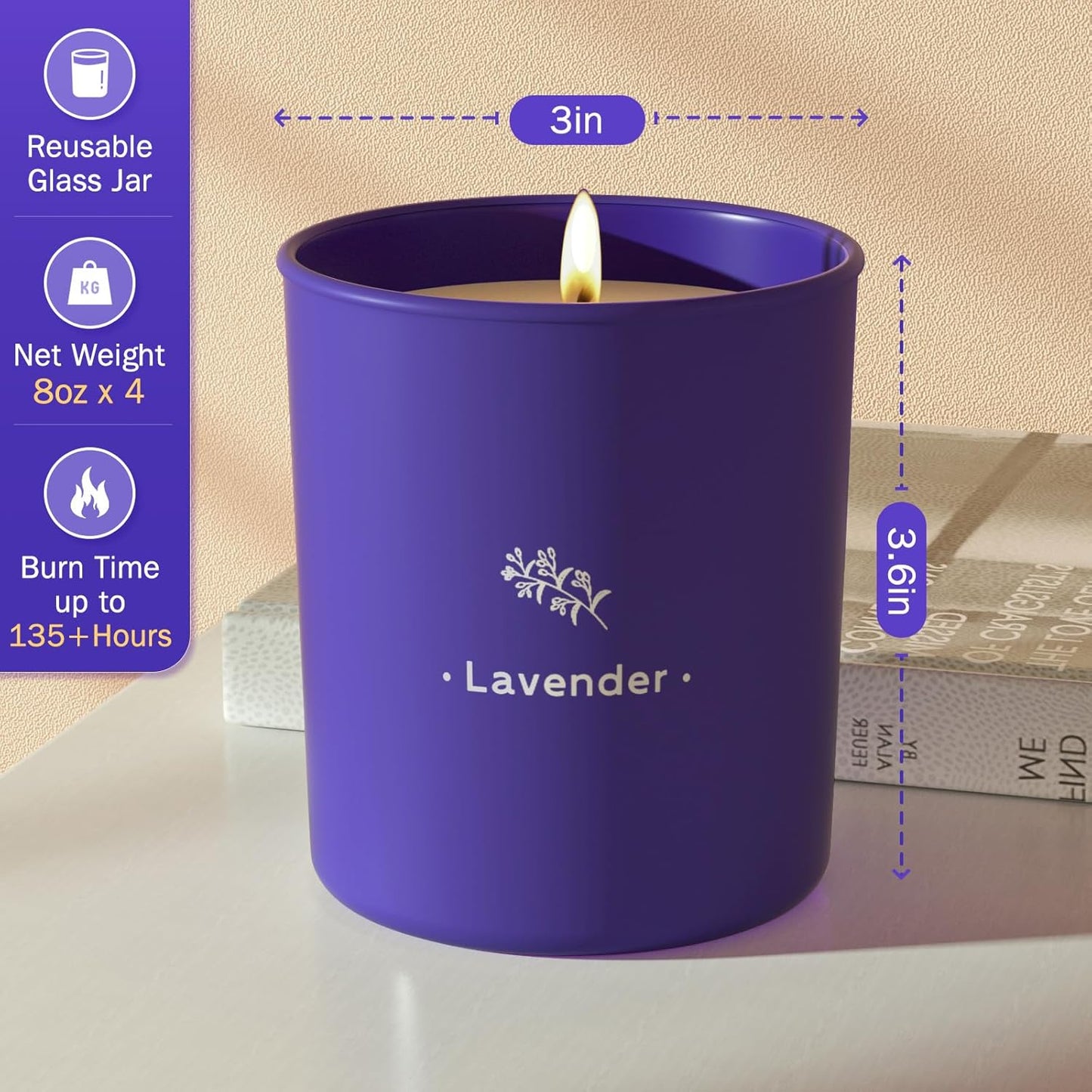 Lavender Candles for Home Scented, 8 oz Scented Candles Present, Purple Jar Wax, Made with Soy for Women, 45 Hour Long-Lasting Burn for Christmas Mom Girl Birthday Christmas Giving - 1 Pack