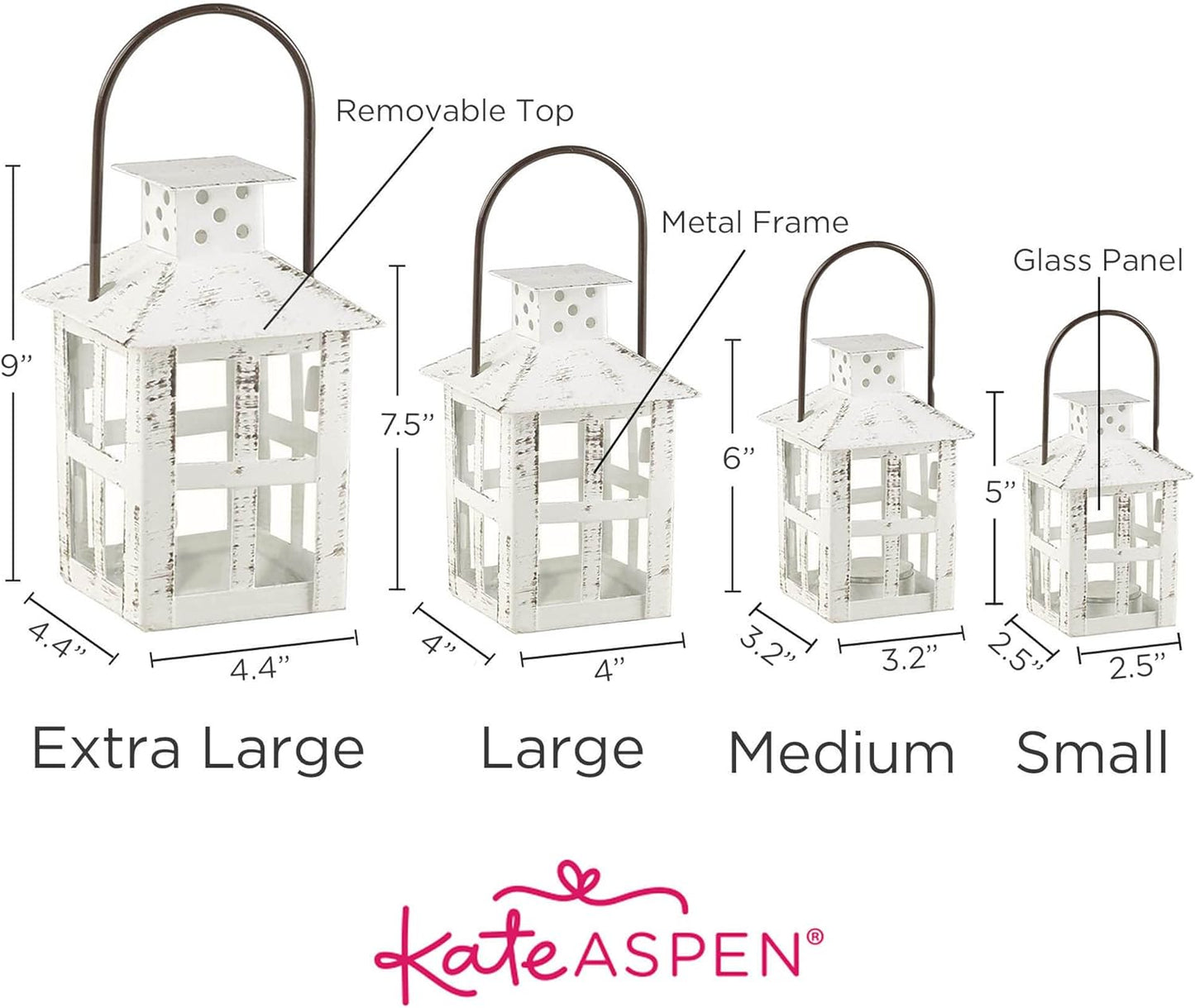 Kate Aspen Rustic Farmhouse Decor White Candle Holder Lantern Decorative (5 Inch), Wedding Decoration, Centerpiece Table Decorations, Home Decor, Shelf Decor, Fireplace Lantern