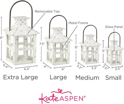Kate Aspen Rustic Farmhouse Decor White Candle Holder Lantern Decorative (5 Inch), Wedding Decoration, Centerpiece Table Decorations, Home Decor, Shelf Decor, Fireplace Lantern