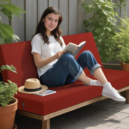 idee-home Outdoor Bench Cushion Waterproof, Bench Cushions for Outdoor Furniture, Patio Porch Swing Replacement Seat Pad with Ties for Garden Backyard, 48 x 18 Inch Red