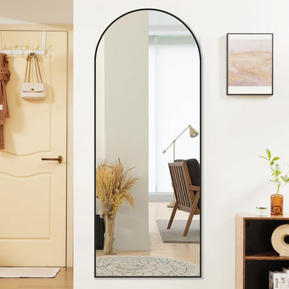 OLIXIS Black Arched Full Length Mirror 60"x16" for Bedroom, Full Body Mirror with Stand, Hanging or Leaning for Wall, Aluminum Alloy Thin Frame Floor Standing for Living Room