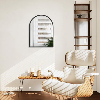 Black Arched Wall Mirror Aluminum Alloy Frame Bathroom Mirror Brushed Metal Vanity Wall Mounted Mirror for LivingRoom Bedroom Entryway Room Home Decor 16"x12"