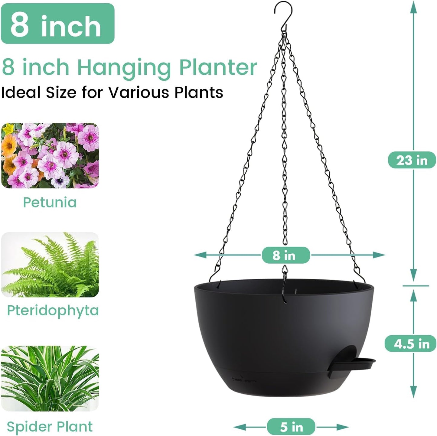 UOUZ Set of 3-10 Inch Self Watering Hanging Planters for Indoor Outdoor，Hanging Plant Pots with Drainage & Removable Tray, Hanging Pots Holder for Ivy, Pothos, Ferns, Balcony & Patio, Black with Brown