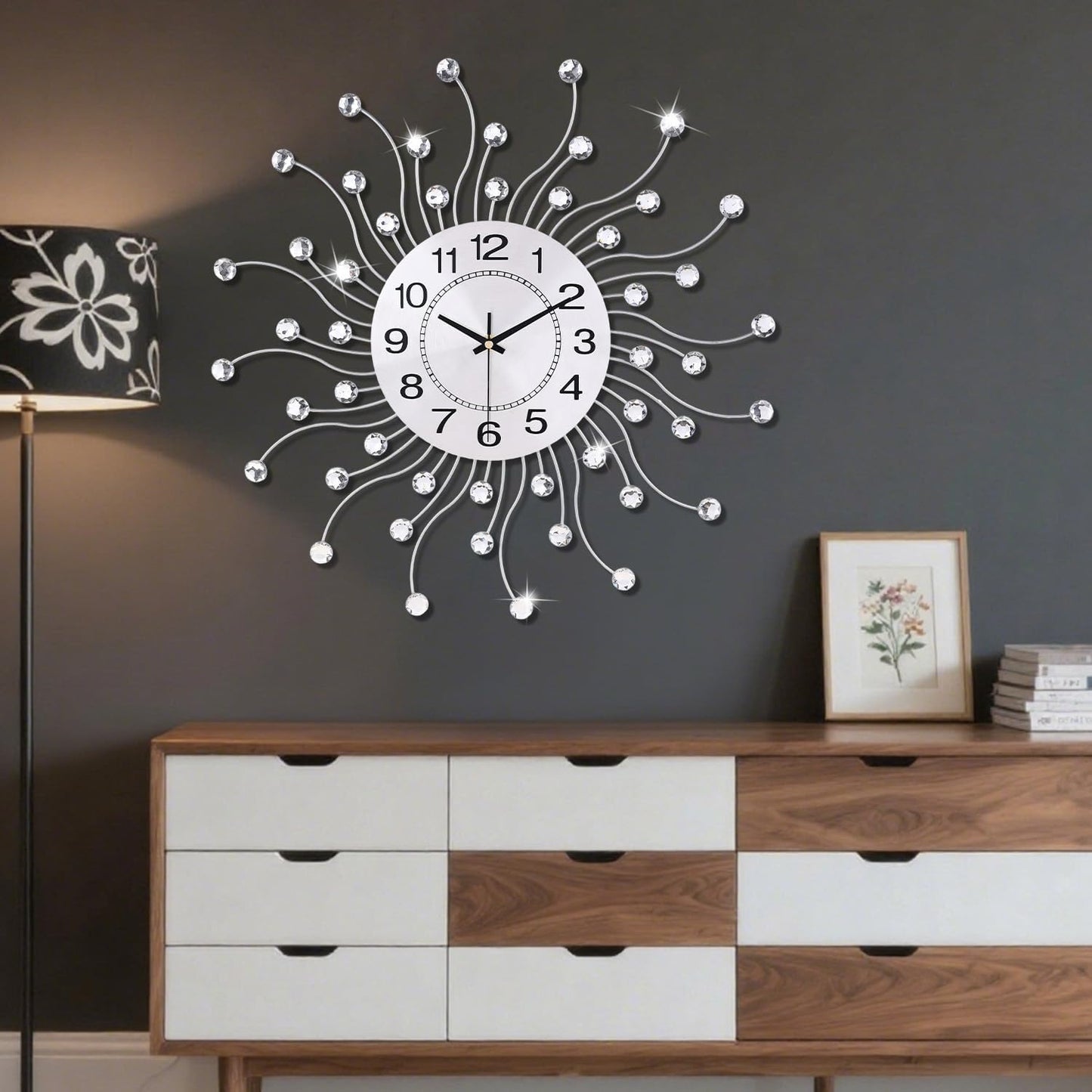 SIN&MI Large Wall Clocks, Silent Sunflower Shape Chic Decorative Wall Clock, Modern Non-Ticking Round Clock Dial Iron Metal Wall Clock for Living Room Decor Entrance Office Cafe 20 Inch