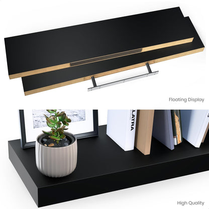 Ballucci Floating Shelves for Wall, 48" Wood Wall Shelf Set of 2, with Invisible Brackets for Bathroom, Living Room, Bedroom, Kitchen, Nursery, 8" Deep, Black