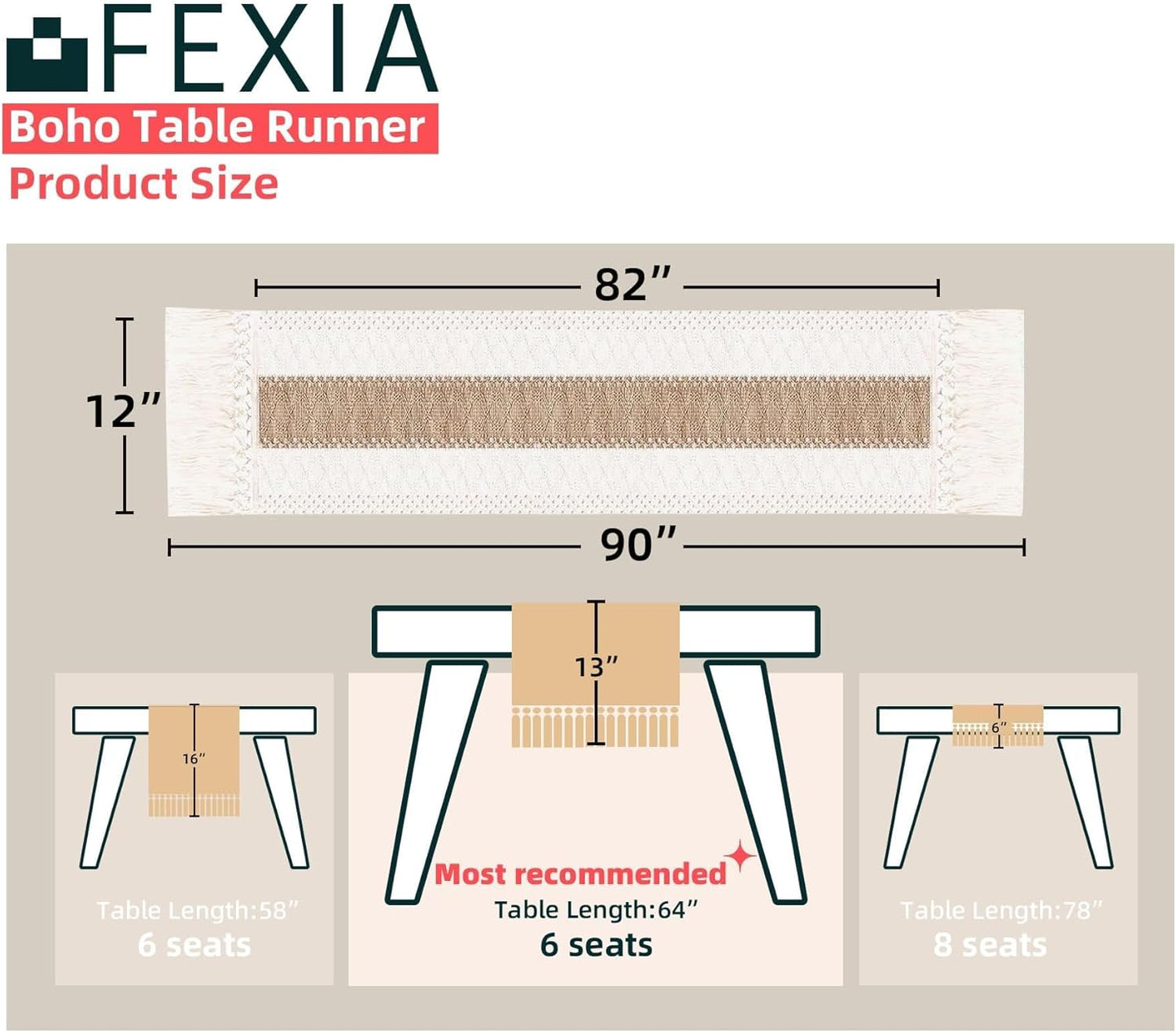 FEXIA Boho Table Runner for Thanksgiving Fall Christmas Home Decor with Tassels 72 Inches Long Pottery barn Furniture Farmhouse Rustic Macrame Burlap Table Decoration for Living Room (12x72 Inches)