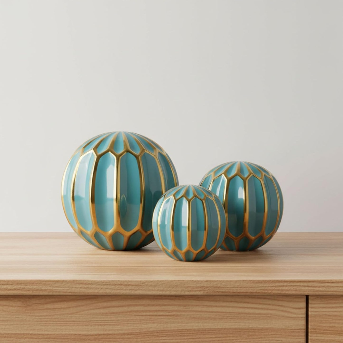 Sagebrook Home Set of 3 Blue Decorative Orbs – Stoneware & Ceramic Spheres for Home & Office Decor – Elegant Accent Pieces for Living Room, Bedroom, Coffee Table & Shelves