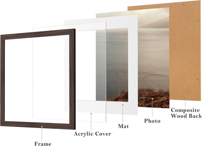 eletecpro 12x12 Picture Frames Set of 9 with Clear Acrylic Cover, Display 8x8 Photos with Mat or 12x12 Without, Classic and Sturdy Square Collage Gallery Wall Decor, Easy Wall Mount, Black