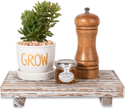 zoocatia Small Wood Tray Pedestal Stand Farmhouse Bathroom Decor Decorative Wooden Riser Kitchen Soap Dish Holder for Vanity, Counter, Sink, Brown