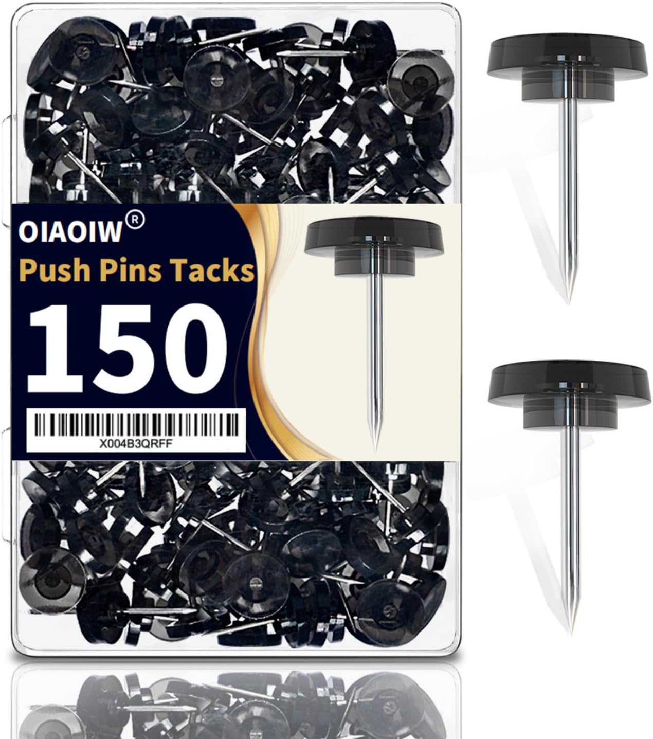 150 PCS Clear Push Pins Tacks Count in Reusable Box for Bulletin Boards and Wall Displays Heavy Duty Plastic Head