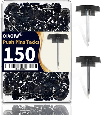 150 PCS Clear Push Pins Tacks Count in Reusable Box for Bulletin Boards and Wall Displays Heavy Duty Plastic Head