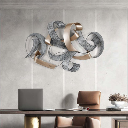 homary Large Metal Wall Art – 47.2" Modern 3D Abstract Geometric Overlapping Design, Iron Wall Decor for Living Room, Dining Room, Office