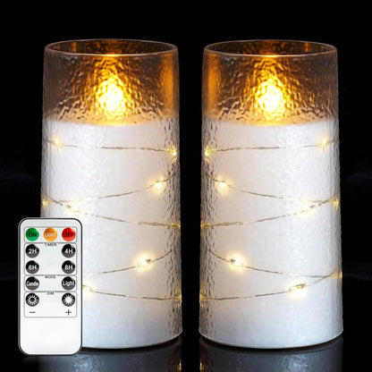 Homemory Flameless Candles with Embedded Star String Fairy Lights, Battery Operated Candles, LED Candle, Fake Candles with Remote Control and Timer for Halloween, Gray Acrylic, Set of 5(H4"5"6"8"8")
