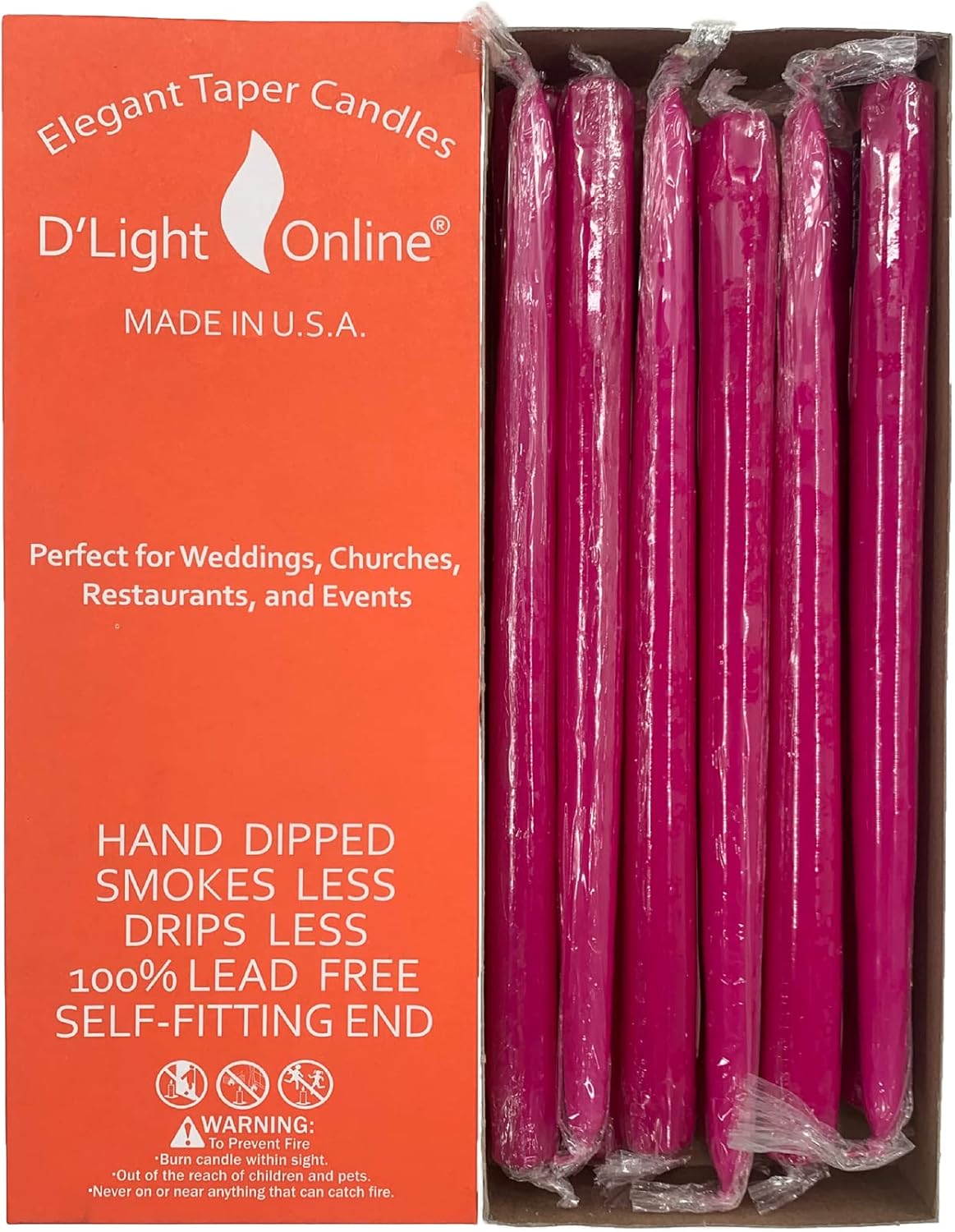 D'light Online White Taper Candles, 10 Inch Premium Quality Candles Hand-Dipped Tapered Candles, Dripless, Smokeless and Unwrapped Bulk Pack for Events - Set of 12 (10 Inch, White)