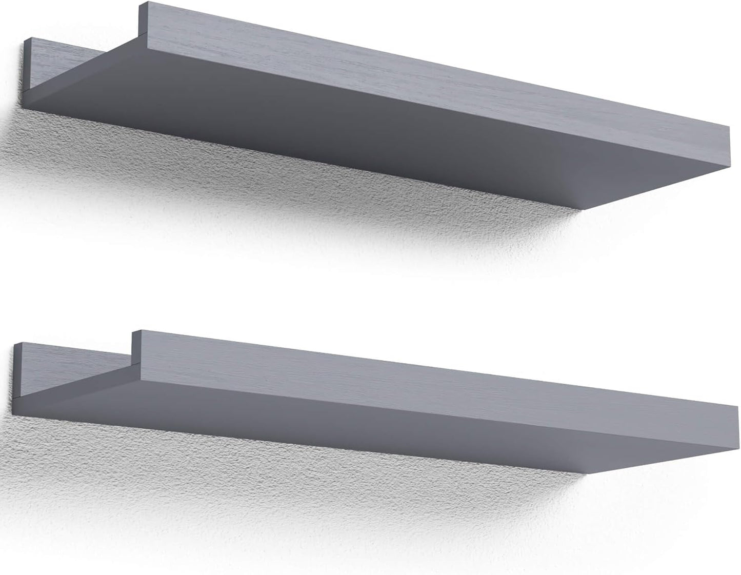 Boswillon Floating Shelves Wall Mounted Set of 2, Modern Black Wall Shelves for Storage with Lip, Display Picture Ledge Shelf for Wall Decor Bedroom Living Room Bathroom Kitchen