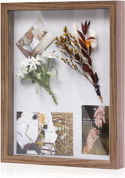 Muzilife 8x8 Shadow Box Picture Frame with Linen Board - Deep Wood & Glass Display Case Ready to Hang Memory Box Baby Sports Memorabilia, Pins, Awards, Medals, Wedding, Tickets and Photos (Black)