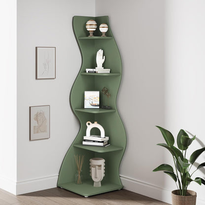 Tribesigns Corner Shelf, Modern 5-Tier Wall Corner Bookshelf, Stylish Corner Small Bookcase Storage Rack Plant Stand with Unique Shape for Living Room, Home Office (White, 1PC)