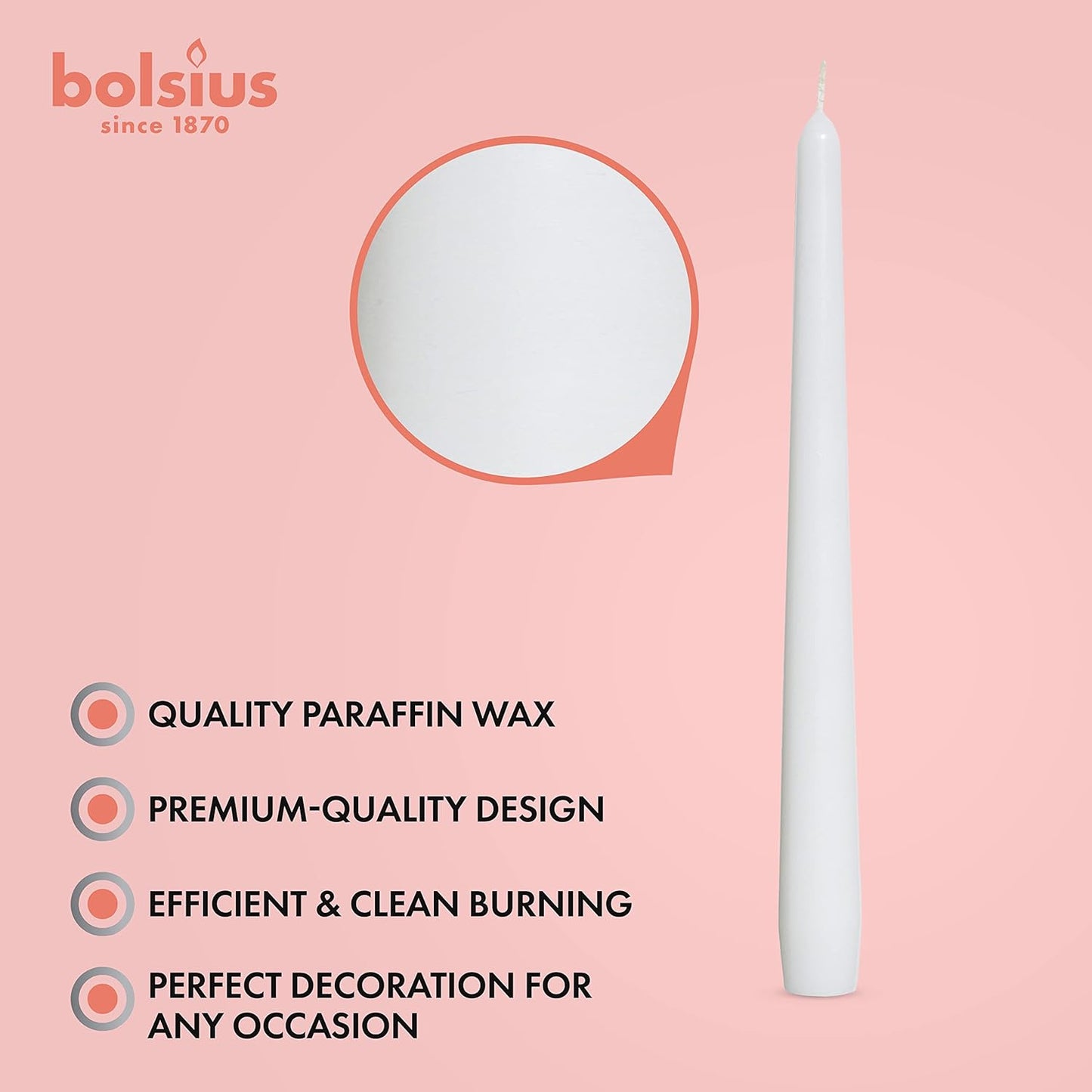 BOLSIUS Ivory Taper Candles - 10 Pack Unscented 10 Inch Dinner Candle Set - 8 Hours Burn Time - Premium European Quality - Smokeless and Dripless Household, Wedding, Party, and Home Décor Candlesticks