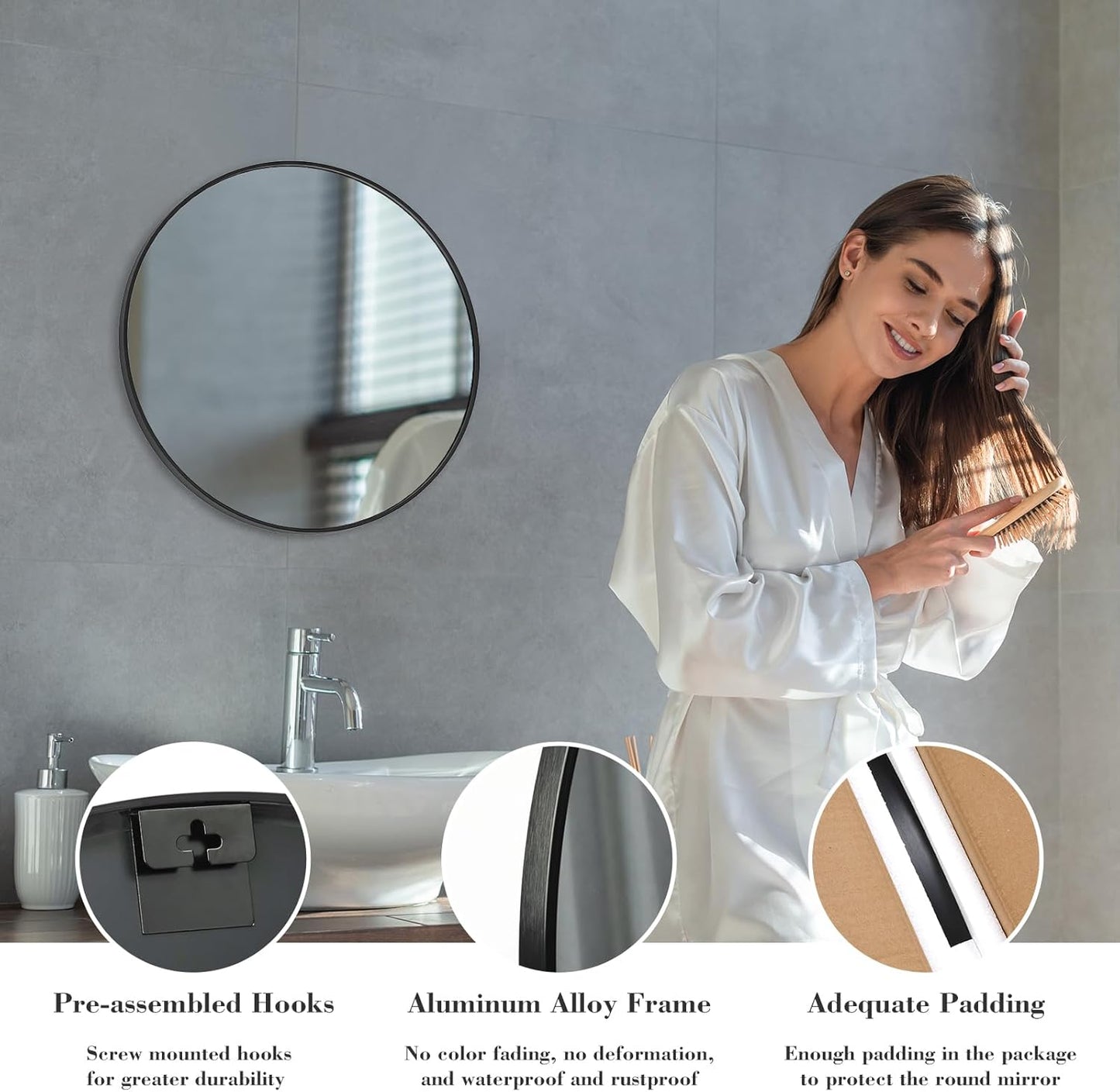 NEWBULIG 20IN Round Bathroom Wall Mirror, Modern Vanity Mirrors for Over Sink, HD Glass Decorative for Entryway, Bedroom & Living Room, Gold