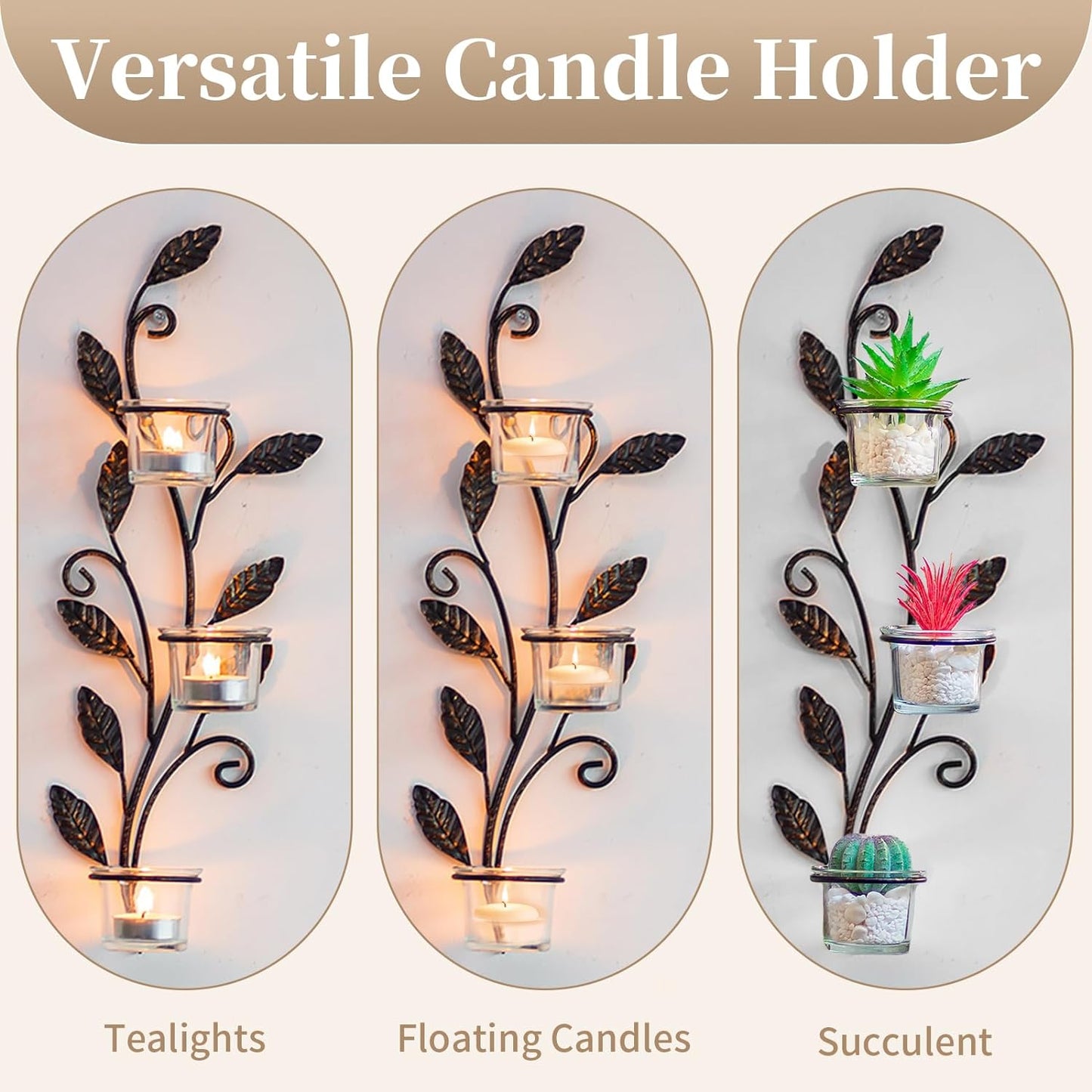 Sziqiqi Wall Sconces Candle Holder - Wall Candle Holder Black Tea Light Candle Sconce Vintage Wall Sconce Set of 2 for Living Room Wall Mount Candle Sconces for Bathroom Dining Room