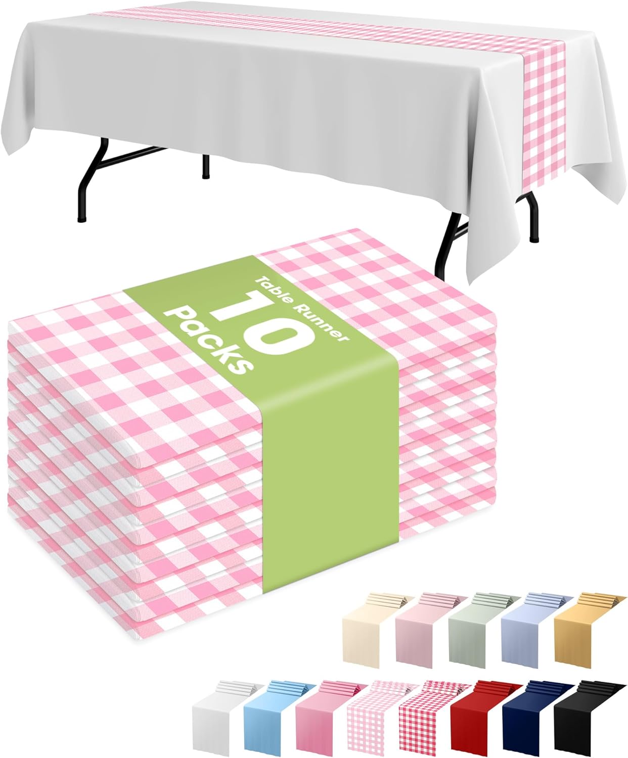 Pureegg Gold Plastic Table Runners - 10 Pack, 14'' x 108'', Water Resistant & Disposable Centerpiece Decorations for Table Cloth, Wedding, Birthday, Holiday, Baby Shower, Party, Home Decor