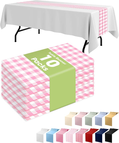 Pureegg Gold Plastic Table Runners - 10 Pack, 14'' x 108'', Water Resistant & Disposable Centerpiece Decorations for Table Cloth, Wedding, Birthday, Holiday, Baby Shower, Party, Home Decor