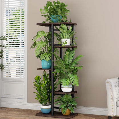 LINZINAR Plant Stand Indoor 4 Tier 5 Potted Multiple Plant Shelf Stands for Garden Corner Balcony Living Room Black