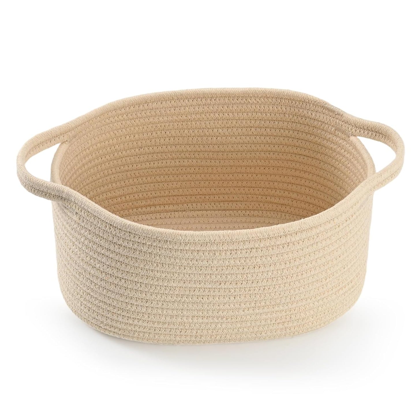 Happyiren Medium Woven Cotton Rope Basket with Handle Empty Decorative Gift Basket for Baby Shower, Graduation, Mother's Day, Nursery Storage 13" Dia x 8" W x 6" H