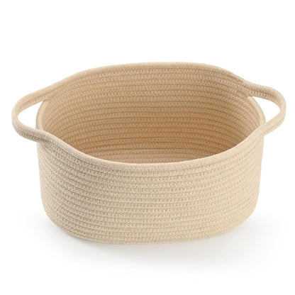 Happyiren Medium Woven Cotton Rope Basket with Handle Empty Decorative Gift Basket for Baby Shower, Graduation, Mother's Day, Nursery Storage 13" Dia x 8" W x 6" H