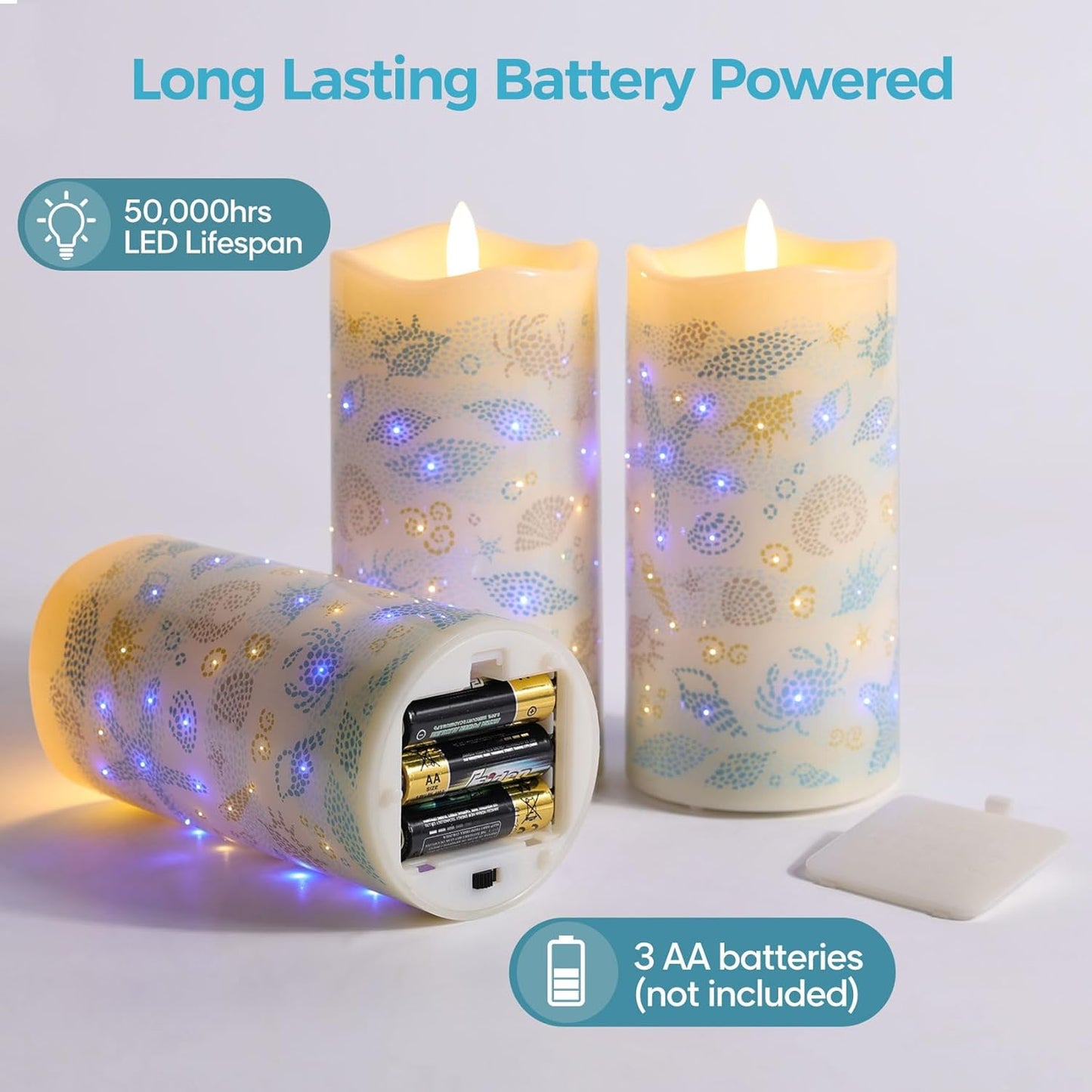 Eywamage Fiber Optic Flameless Pillar Candles with Remote Set of 3, Butterfly Floral Spring LED Candles Battery Operated Gift Φ 3" H 6"