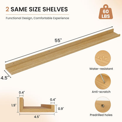 Dreamland Picture Ledge Shelf for Wall, Floating Shelves Set of 2, 48 Inch Long Floating Shelves with Lip for Living Room, Bedroom, Bathroom, Kitchen, White