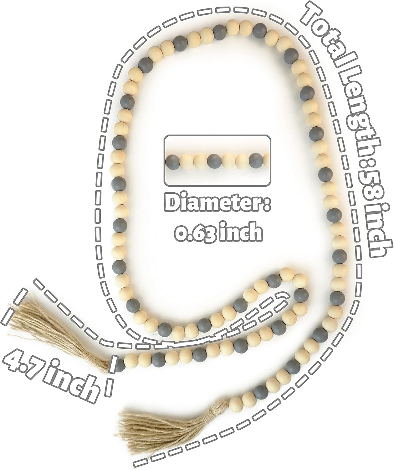 Wooden Beads Garland with Tassels, 61 Inch Wood Bead Garland, Modern Farmhouse Decor, Boho Home Decor Clearance