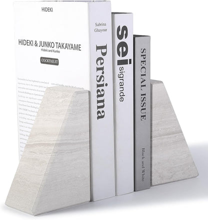 Karibiber Travertine Bookends for Heavy Books, Marble Decorative Bookends for Shelves, Heavy-Duty Stone Book Ends for Hardback Book & Cookbooks, Unique Book Stopper & Holder, Travertino Italy