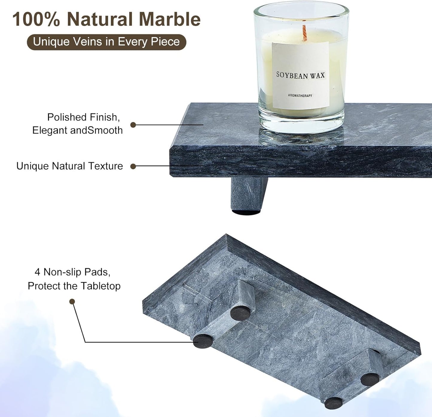 Natural Marble Tray Pedestal Stand – Soap & Jewelry Riser for Bathroom Counter, Kitchen Sink, Vanity Organizer, Decorative Stone Catchall for Perfume, Candles