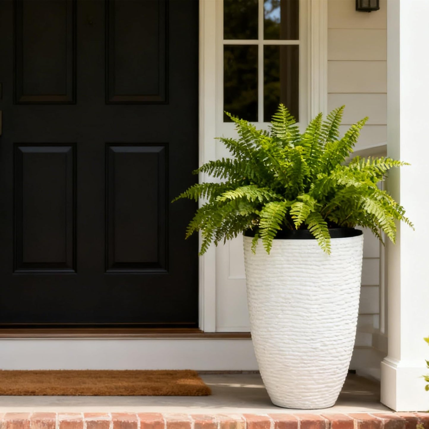 Worth 9 Gallon Tall Round Planters Set of 2-14" Dia x 21" H Stone Finish Flower Pots Indoor Decorative Container Garden Patio Unbreakable Beige
