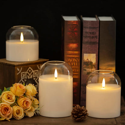volnyus Gold Glass Flameless Candles with Remote Battery Operated Flickering LED Pillar Candles Real Wax 3D Wick Φ 4" H 4" 5" 6"