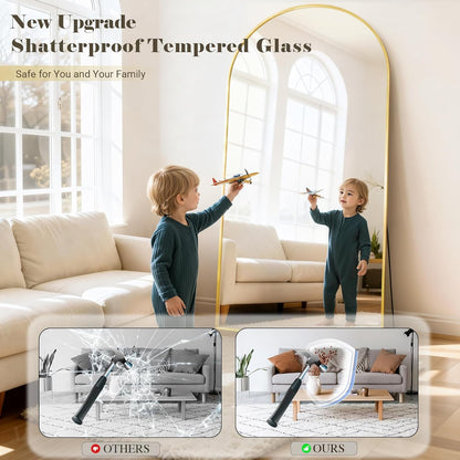 57" x 20" Arched Full Length Mirror - Wall Mounted/Floor Mirror Aluminum Alloy Frame Full Body Mirrors for Bathroom Living Room Bedroom and Entryway,Black