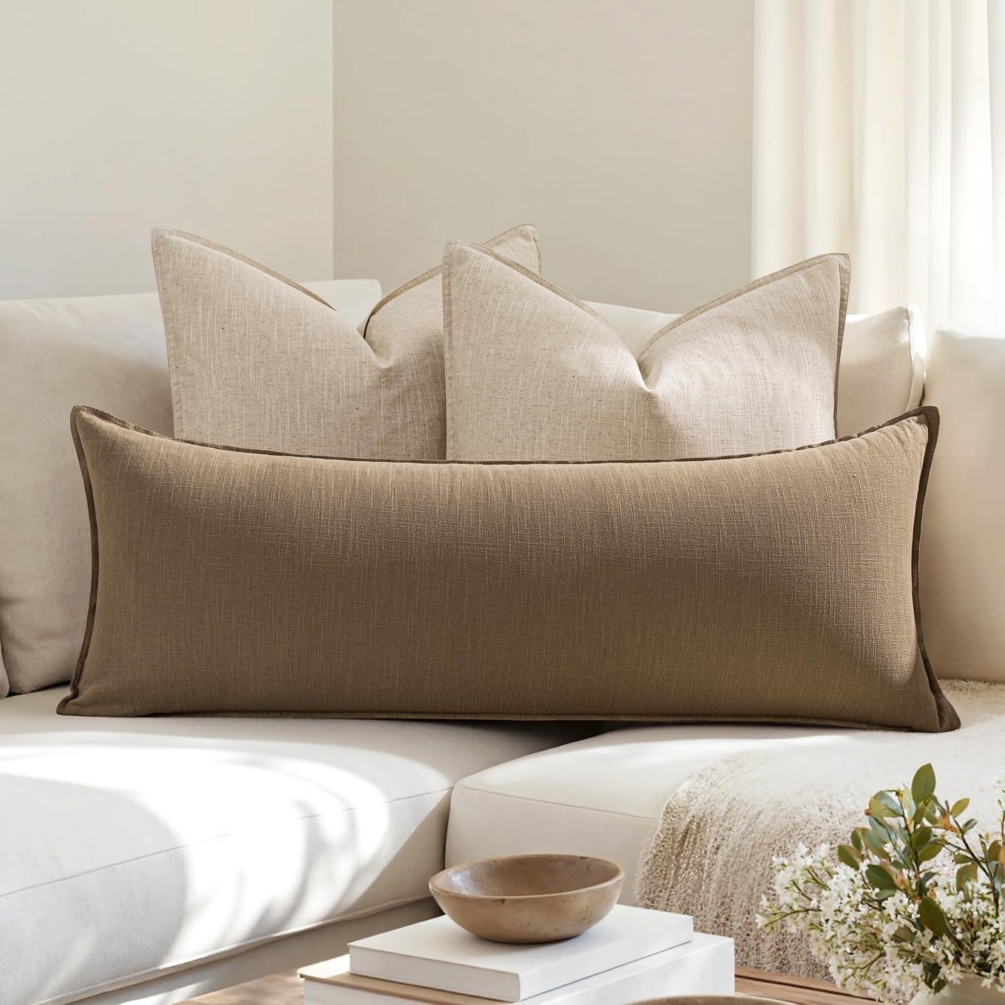 MIULEE Decorative Long Lumbar Throw Pillow Cover for Bed 14x36 Natural Beige Boho Farmhouse Neutral Couch Pillowcase Pack of 1 Accent Modern Sofa Cushion Livingroom Home Decor (Covers Only)
