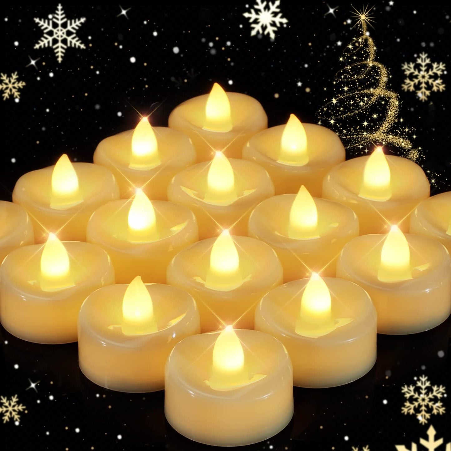 merrynights LED Candles, Tea Lights Candles Battery Operated Bulk, 50-Pack Long-Lasting 200 Hours Flameless Tealight Candles, Realistic Tea Lights for Christmas Halloween Wedding, 1.5'' D X 1.25'' H