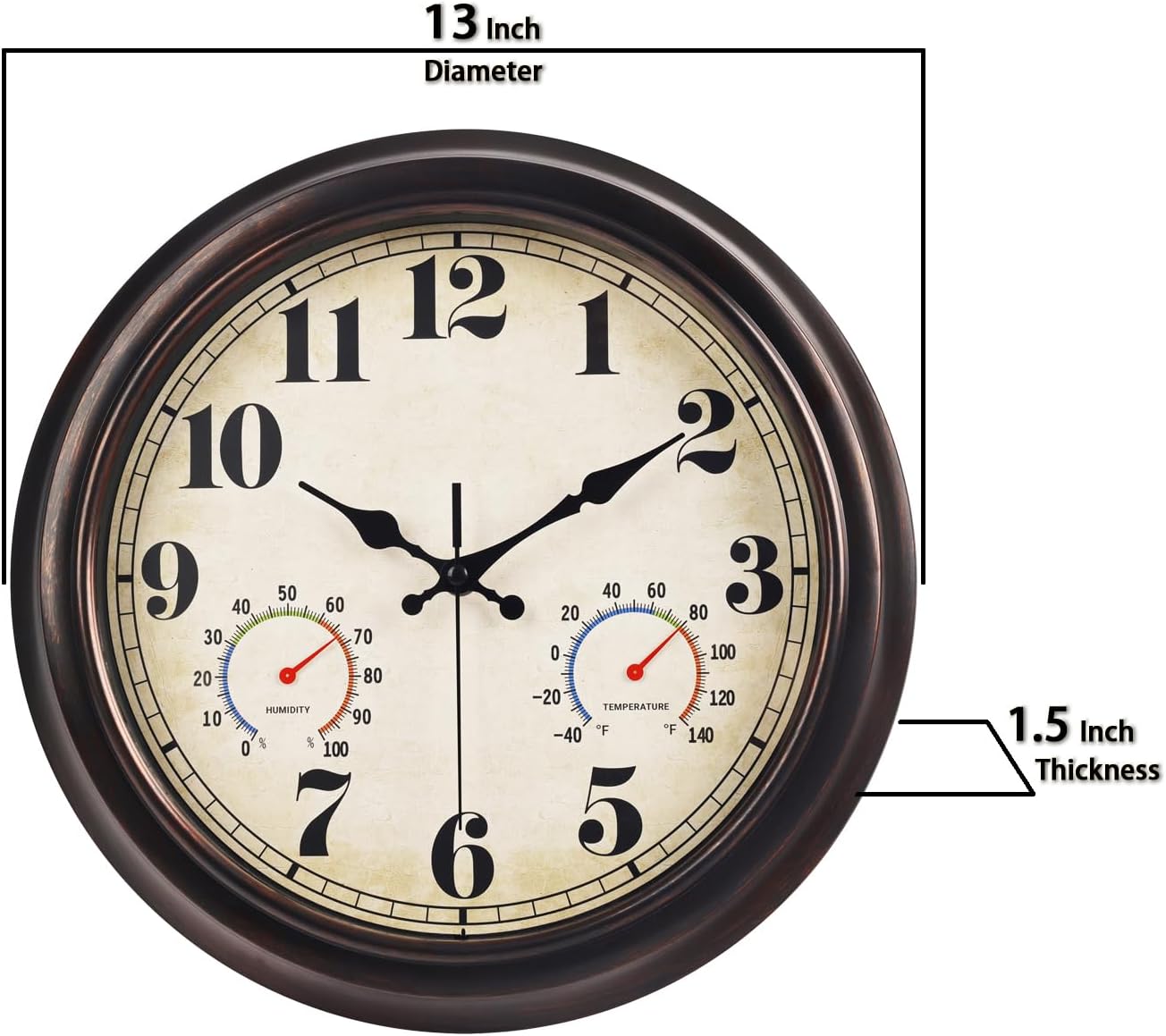 JENLYSTIME 12 Inch Indoor/Outdoor Retro Waterproof Wall Clock with Thermometer Silent Round Quartz Battery Operated Easy to Read Decorative for Kitchen Patio,Bathroom,Deck,Porch,Pool(Blue)